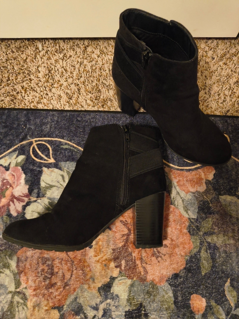 Women's Black Suede Block Heel Ankle Boots
